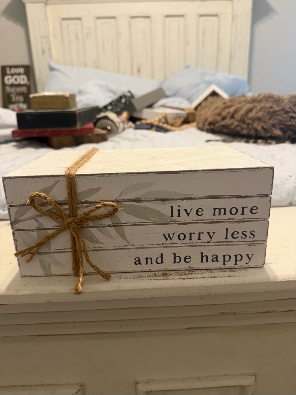 Live More Worry Less And Be Happy Decorative Wood Block Set - White
